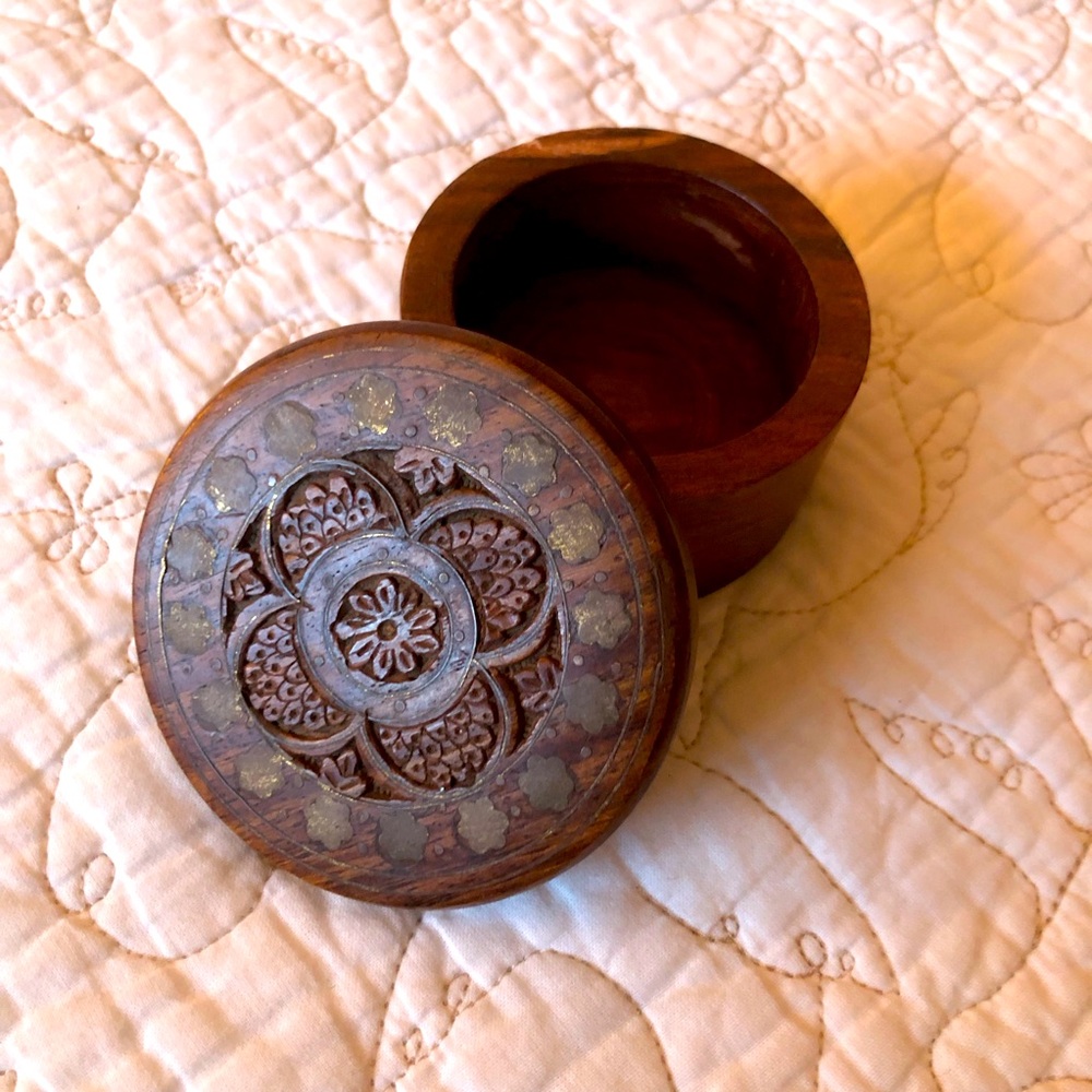 Handcrafted Wooden Trinket Box with Floral Design